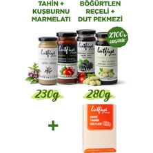 Lutfiye Organik 4’lü Kahvaltı Seti – Tahin, Kuşburnu Marmelatı, Böğürtlen Reçeli ve Dut Pekmezi