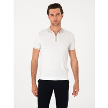 Cacharel Erkek Beyaz Slim Fit Fermuarlı Polo Yaka Triko T-Shirt 50306425-VR013