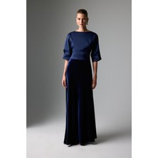 ROMAN Kadife Beli Lastikli Maksi Boy Etek Lacivert K2615067_015