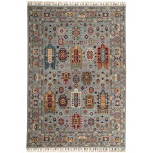 Çam Halı Sultani 807 Gri Yün ve Bambu ile Özel Tezgahlarda Üretilen Otantik Desenli El Emeği Modern Uşak Halısı