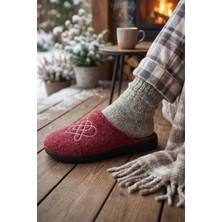 Gezer Kadın Kışlık Keçe Nakışlı Kalp Tasarım Ev Bahçe Terlik