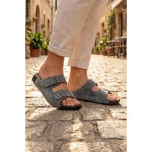 Gezer Naturela Comfort Erkek Yazlık Rahat Taban Suni Deri Tek Cırt Cırtlı Tek Tokalı Ayarlanabilir Günlük Terlik