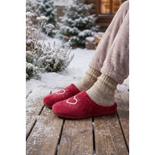 Gezer Kadın Kışlık Nakışlı Kalp Tasarım Rahat Taban Ev Bahçe Gondol Terlik