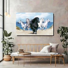 Artprinta Deniz Manzaralı Atlar Kanvas Tablo – Koşan Atlar Duvar Dekoru