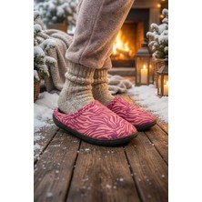 Gezer Kadın Kışlık PU Rahat Taban Desenli Ev Bahçe Gondol Terlik