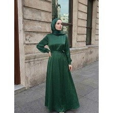 Miostil Saten Taşlı Elbise-Zümrüt Yeşili