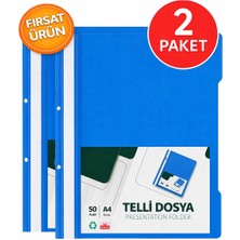 Telli Dosya Mavi A4 – 50'li - 2 Paket Plastik Klasör Delikli