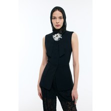 ROMAN Çıkarılabilir Broş Detaylı Bele Oturan Yelek Siyah YY017008_001