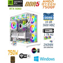 Apphirex Prime 75W Ryzen 5 7500F | 16GB Ddr5 | 1tb M2 SSD | RTX5060 Beyaz Sıvı Soğutmalı Masaüstü Oyuncu Bilgisayarı