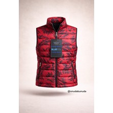 Bluesoil Blue Soıl Erkek Şişme Yelek Slim Fit Kırmızı Tropikal Desenli – Fermuarlı Hafif Dolgulu Günlük Spor Outdoor Yelek