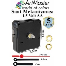 ArtMaster Duvar Saat Mekanizması 5 Adet 10 mm Şaft Sessiz Saat Motoru Akrep Yelkovan Okul Deney Saat Yapım Seti