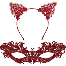 Beta Moda Hub Şık Kırmızı Dantel Maske ve Taç Seti 5 No – Maskeli Balo &amp; Özel Etkinlikler