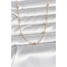 cm 14K Gold Renk Damla Topçuk Model Zincirli 60 cm Kadın Kolye