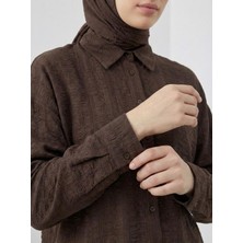 Miostil Geniş Raporlu Jakar Keten Tunik-Kahve