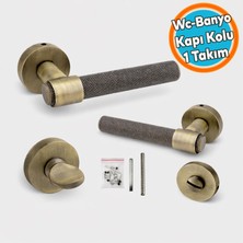 Nzb Daire Rozetli Modern Banyo-Wc Kapı Kolu Sağa ve Sola Uygun Mat Antik (1 Takım-Çift)