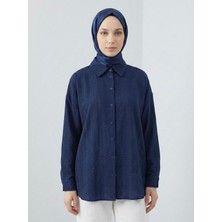 Miostil Geniş Raporlu Jakar Keten Tunik-Lacivert