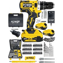 Power Black 84 Parça Çelik Manderl Darbeli 2 Batarya 1 Şarj Cihazlı