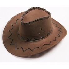 SHC4200 Bağcıklı Çocuk Boy Nubuk Süet Kovboy Şapkası Koyu Kahve Renk