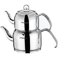 Kahramanlar Karmen Orta Boy Çaydanlık 1,2 Litre Demlik ve 2,0 Litre Suluk 18/10 Çelik Platin Renk