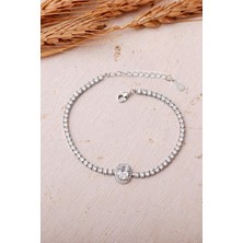 Sümer Telkari Oval Taşlı Su Yolu Rodyumlu 925 Ayar Gümüş Bileklik 4907