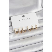 Callerrons Accessories Gold Renk Pirinç 3 Çift Kadın Küpe Seti - EBJ260220W39795