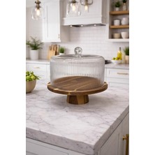 Mien Strıpe Ayaklı Cam Kek Fanusu 31 cm Oval Model