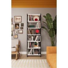 Asra Trend Modern 6 Raflı Metal Kitaplık Üçlü Ayrılabilir Modül Dekoratif Çok Amaçlı Kitaplık METALK03
