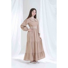 Bebe Yaka Nakışlı Kız Çocuk Elbisesi