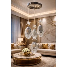 Akgül 4'lü Hilal Krom LED Avize 3 Renkli