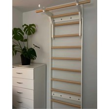 Kombo Bar - Ahşap Barfiks Barı, Isveç Tırmanma Merdiveni, Egzersiz Barı, Skolyoz Duvar Barı - Ahşap-Beyaz