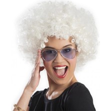 Beyaz Renk Kıvırcık Afro Bonus Peruk
