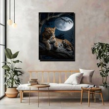 Artprinta Ay Işığında Leopar Kanvas Tablo – Gece Temalı Vahşi Doğa Duvar Dekoru