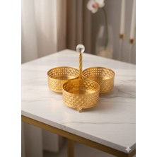 Akmetal Hasır Gold Renk Üç Bölmeli Bayram Şekerlik Çikolatalık