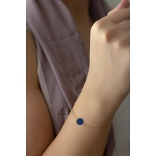 By Barun Yuvarlak Lacivert Taşlı Gümüş Zincir Bileklik-Rose