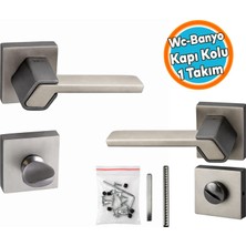 Nzb Kare Rozetli Modern Banyo-Wc Kapı Kolu Sağa ve Sola Uygun Antrasit Saten (1 Takım-Çift)