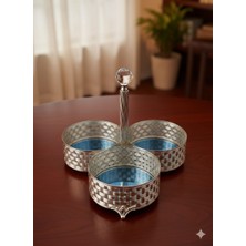 Akmetal Hasır Gümüş Renk Üç Bölmeli Bayram Şekerlik Çikolatalık