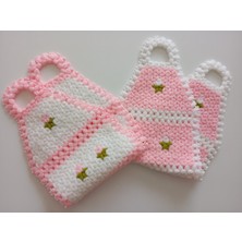 Banu Home Pembe Beyaz 2'li 50 cm Uzun El Örgüsü Lif Seti -Çeyizlik Sırt Lifi