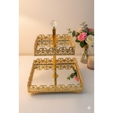 Akmetal Iki Katlı Kalpli Aynalı Bayram Şekerlik Çilolatalık Gold