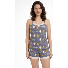 Burcumay Kadın Şortlu Kedili Happy Birthday Desenli Doğum Günü Hediyesi Pijama Takımı Yazlık Uyku Seti