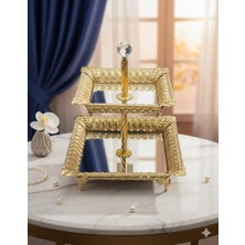 Akmetal Iki Katlı Vintage Osmanlı Motifli Aynalı Bayram Şekerlik Çilolatalık Gold