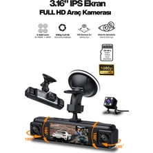 MPIA 3.16 Inç IPS Ekran 4 Lens Full Hd Araç Kamerası, 360° Döner, Park Modu, Hareket Algılama