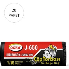 J-650 Jumbo Boy Çöp Torbası 80 x 110 cm 10 Lu Rulo x 20 Paket = 200 Adet (Siyah) Nemere