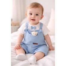 Ayıcıklı Kız-Erkek Keten Salopet 2li Takım Baby&kıds 6-9-12 Ay