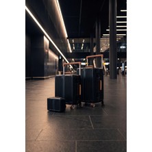 Zeplin Boxy Pc Policarbon 3'lü Valiz Seti (Kabin Orta ve Makyaj) Siyah-Kahve