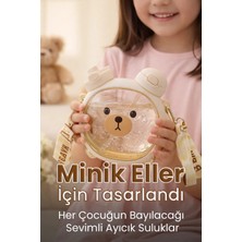 M&B Water Bottle Sevimli Ayıcıklı Matara Çift Kapaklı Pipetli Çocuk Suluk Okul Için Boyun Askılı Suluk