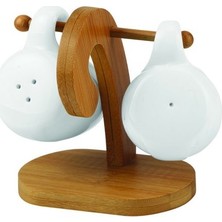 Bambum Cuper Bambu Tuzluk & Biberlik B2836 11.5x9x11 cm Beyaz Renkli Şık Tasarım