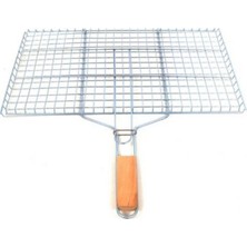 Ahşap Saplı Mangal Izgarası Galvanizli Paslanmaz Kafes Demir 25 x 40 cm Nemere
