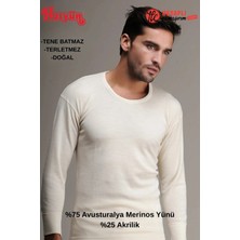 Hasyün Erkek %75 Merinos Yün Sıcak Tutan Terletmez Tene Batmaz Uzun Kollu Tek Fanila İçlik