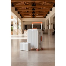 Zeplin Boxy Pc Policarbon 2'li Valiz Seti (Orta ve Makyaj) Beyaz-Turuncu