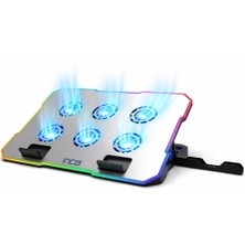 Inca INC-618GMS 6 Fanlı Rgb Laptop Soğutucu Stand 9-17” | 2400 Rpm 10 LED Mod 5 Kademe Yükseklik Ayarlı